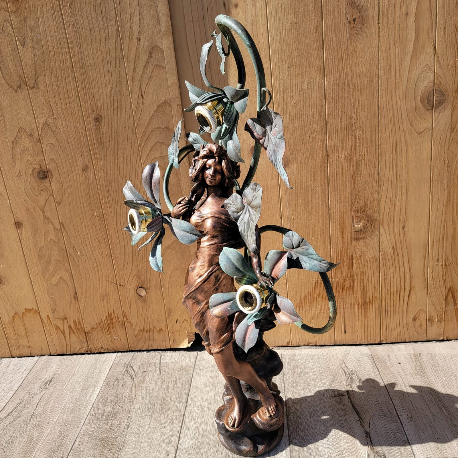 Antique French Art Nouveau Auguste Moreau Style Figural Spelter Lamp "Nuit De Printemps" Or "Spring - 4