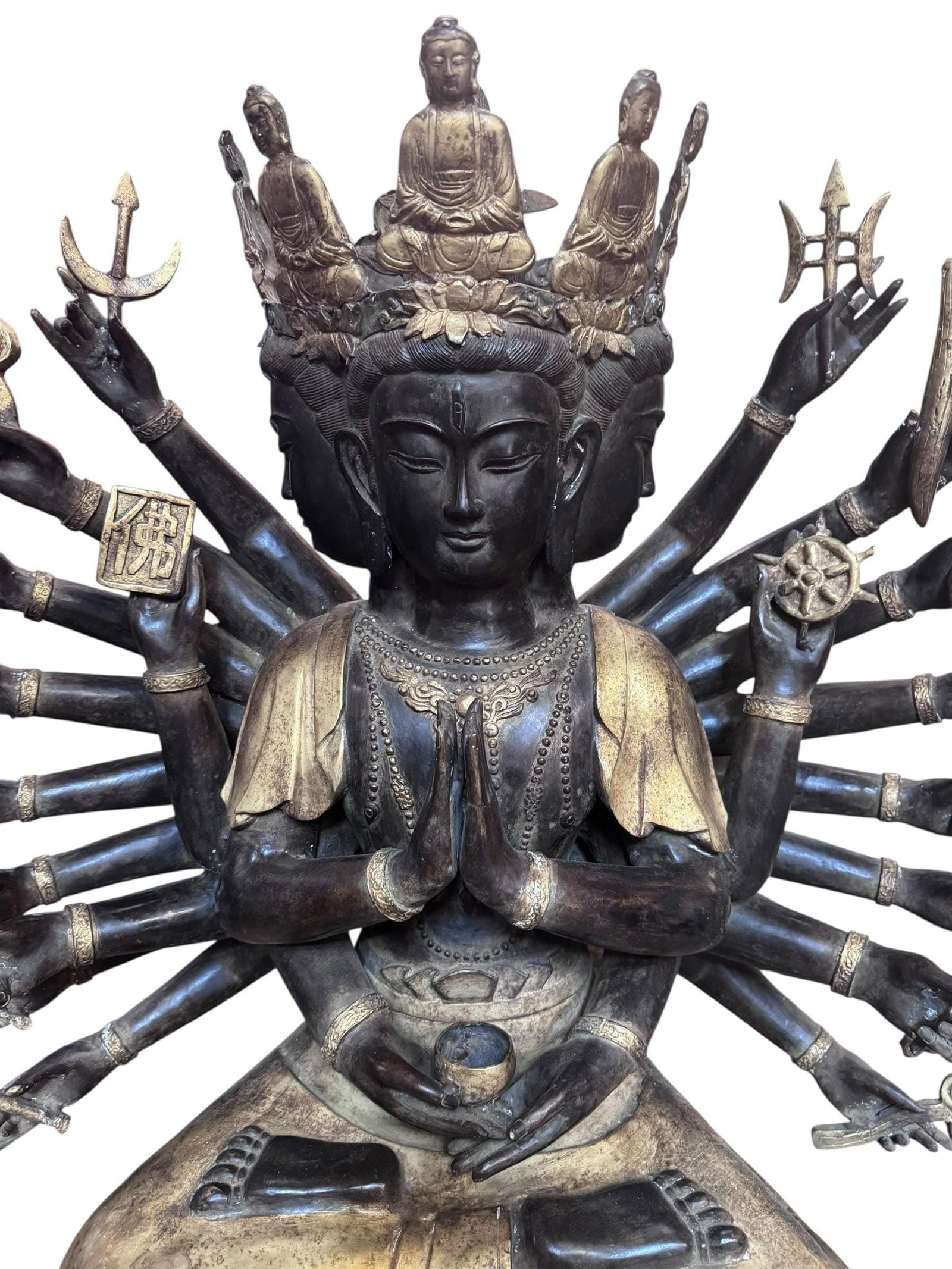 Antique Tibetan Praying Crowned Buddha - 8