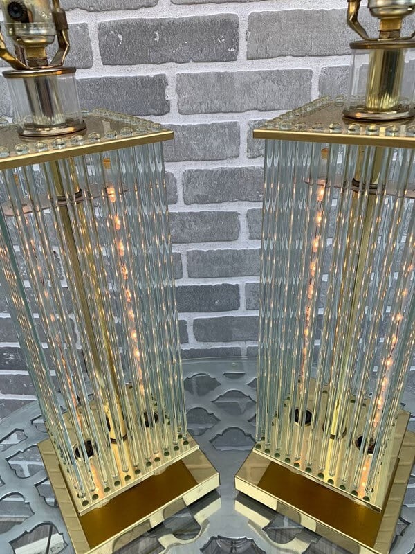 Mid Century Gaetano Sciolari Brass and Glass Rods Table Lamps - Pair - 6