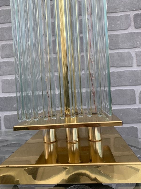 Mid Century Gaetano Sciolari Brass and Glass Rods Table Lamps - Pair - 7