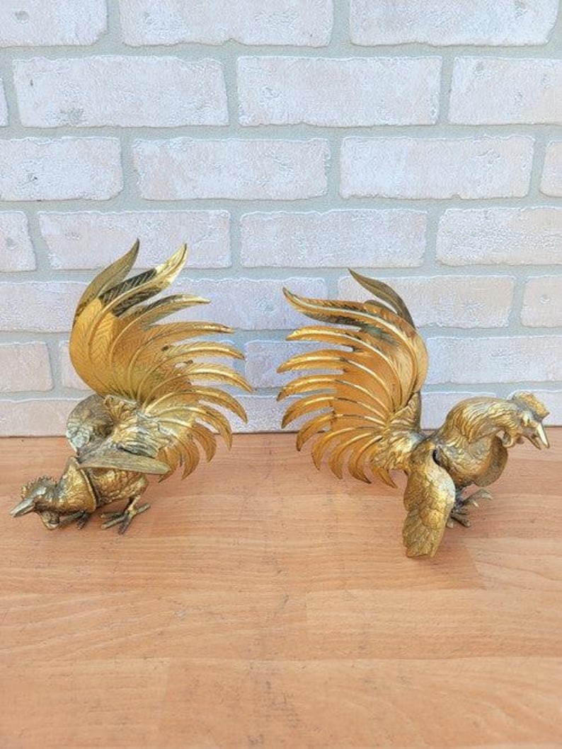 Vintage Fighting Roosters, Book Ends, Sculptural Pieces - Set of 2 (1 of 8)