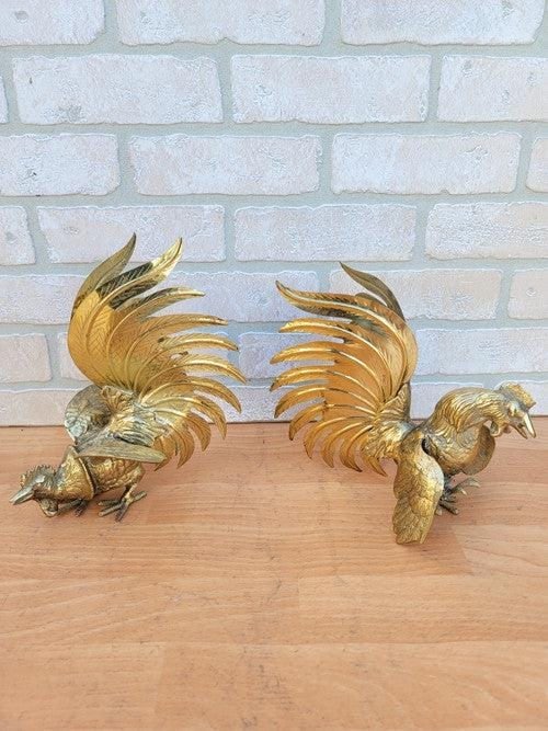 Vintage Fighting Roosters, Book Ends, Sculptural Pieces - Set of 2 - 2
