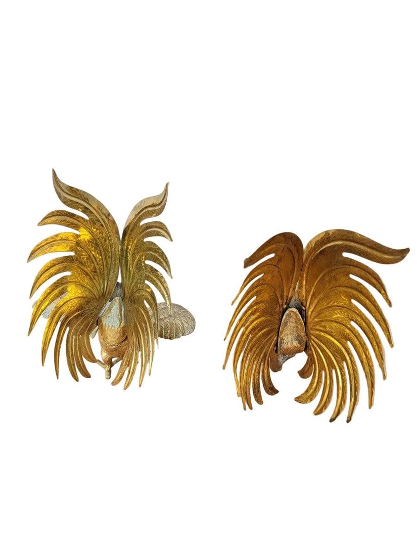 Vintage Fighting Roosters, Book Ends, Sculptural Pieces - Set of 2 - 6