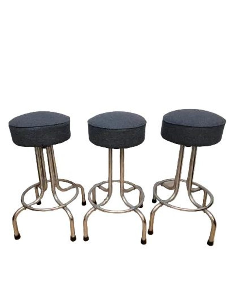 Vintage Industrial Swivel Bar Stools Newly Reupholstered - 3 (1 of 8)