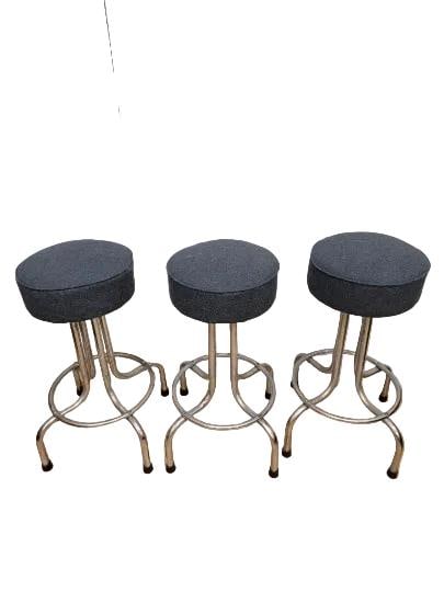 Vintage Industrial Swivel Bar Stools Newly Reupholstered - 3 - 4
