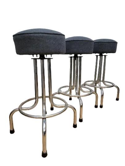 Vintage Industrial Swivel Bar Stools Newly Reupholstered - 3 - 6