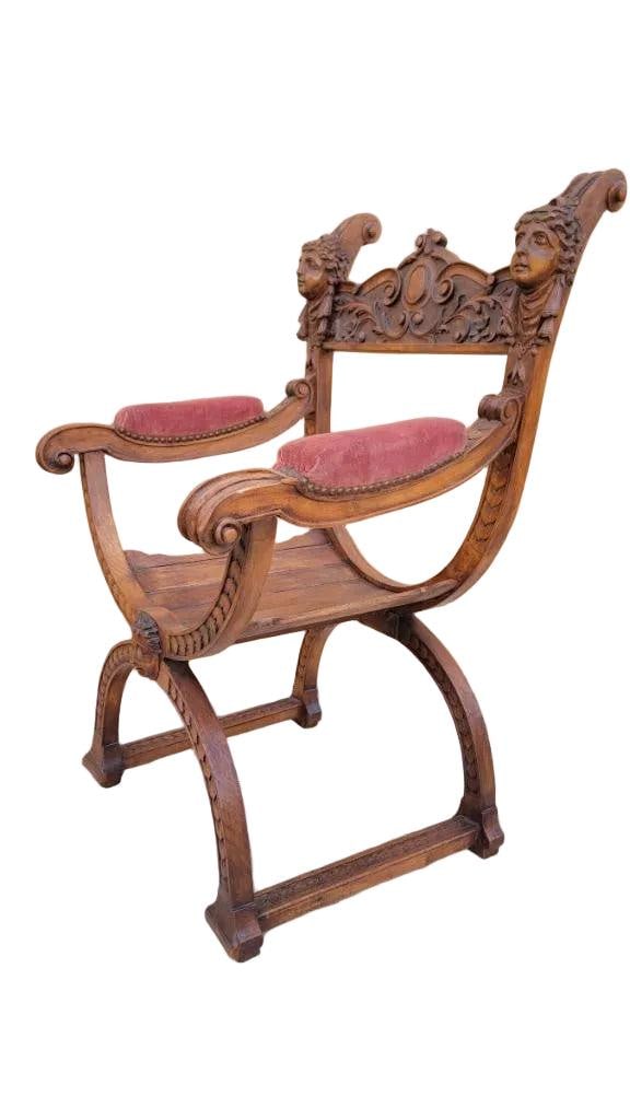 Antique Italian Renaissance Style Figural Savonarola Chair - 3