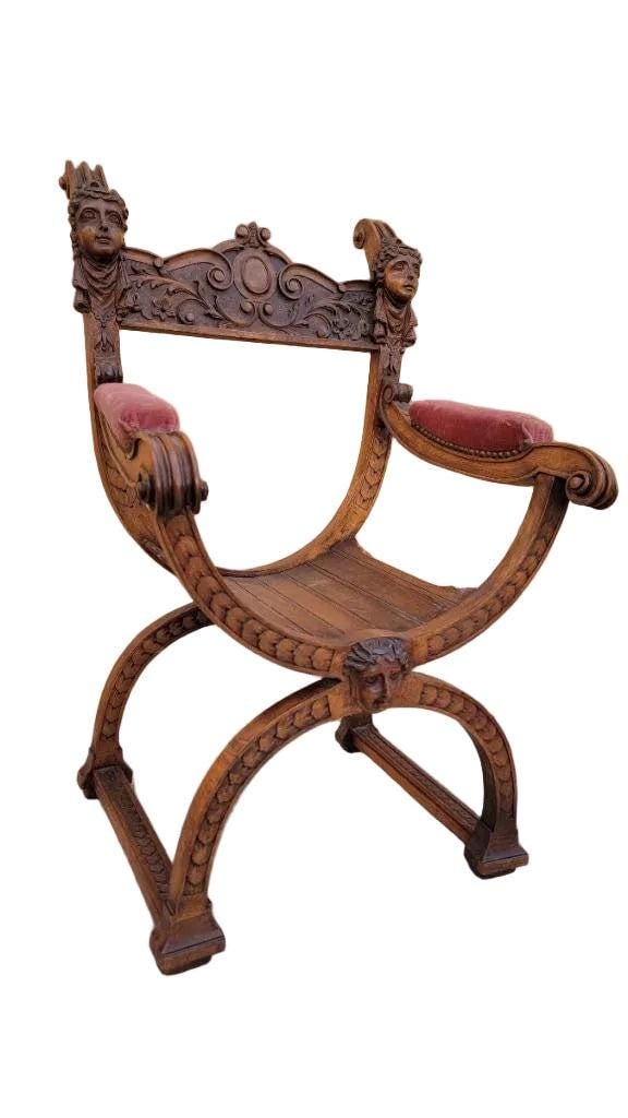 Antique Italian Renaissance Style Figural Savonarola Chair - 8