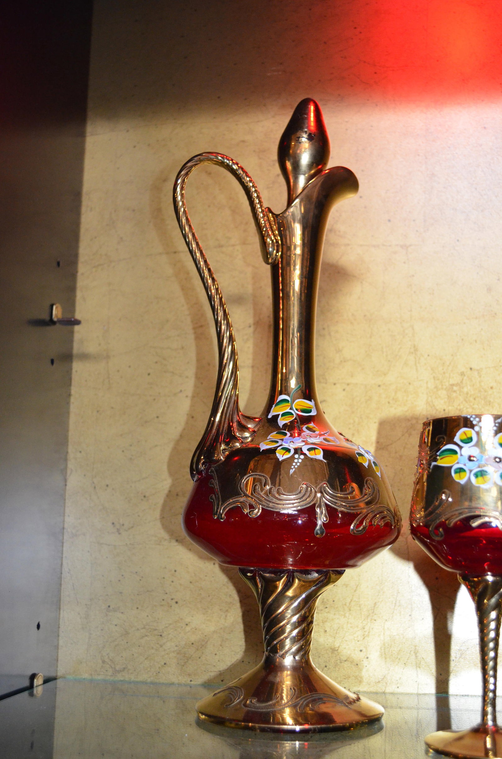 Vintage Czech Republic Hand Painted Decanter and Glasses - 12 Piece Set - 4