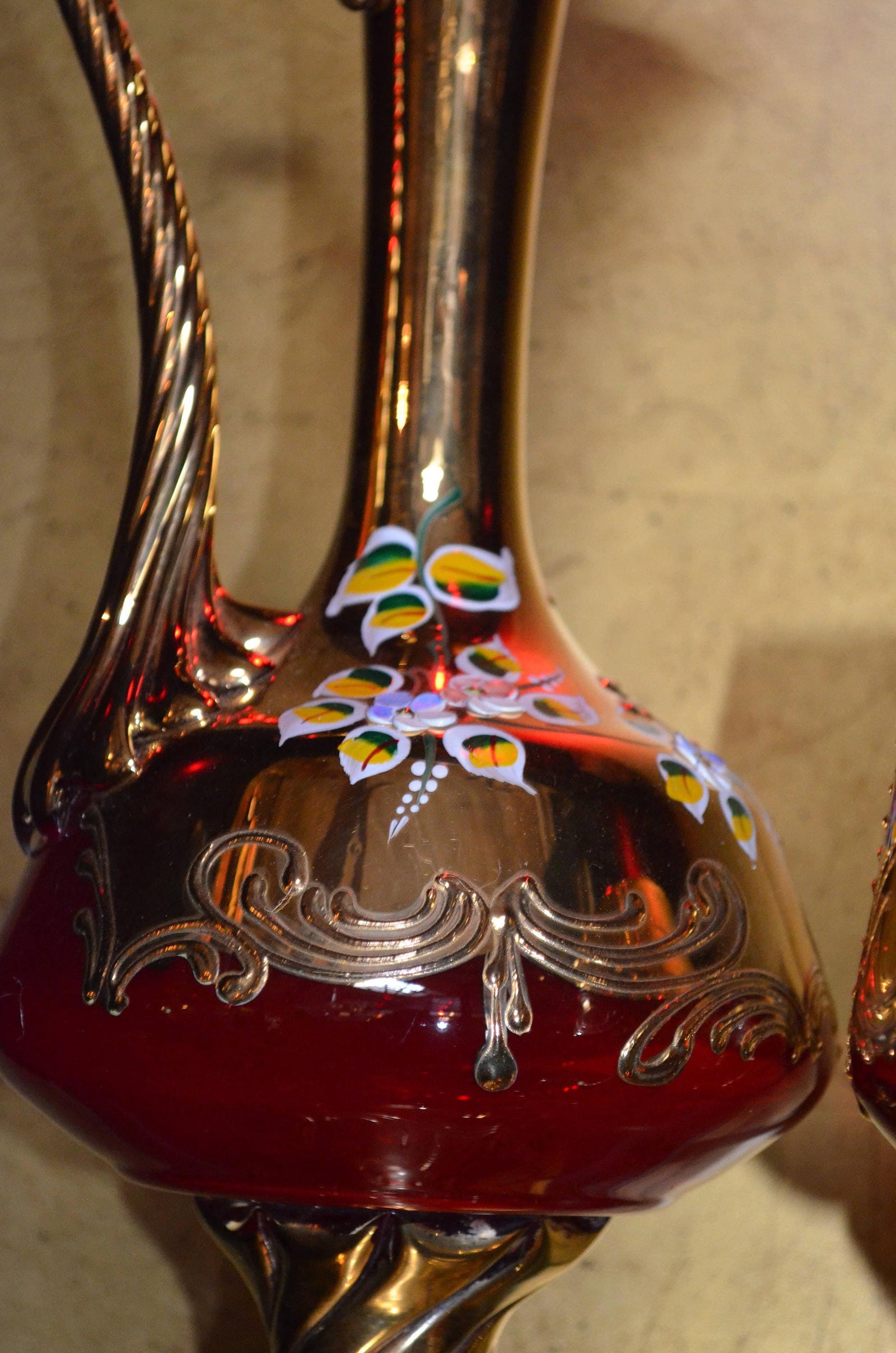 Vintage Czech Republic Hand Painted Decanter and Glasses - 12 Piece Set - 6