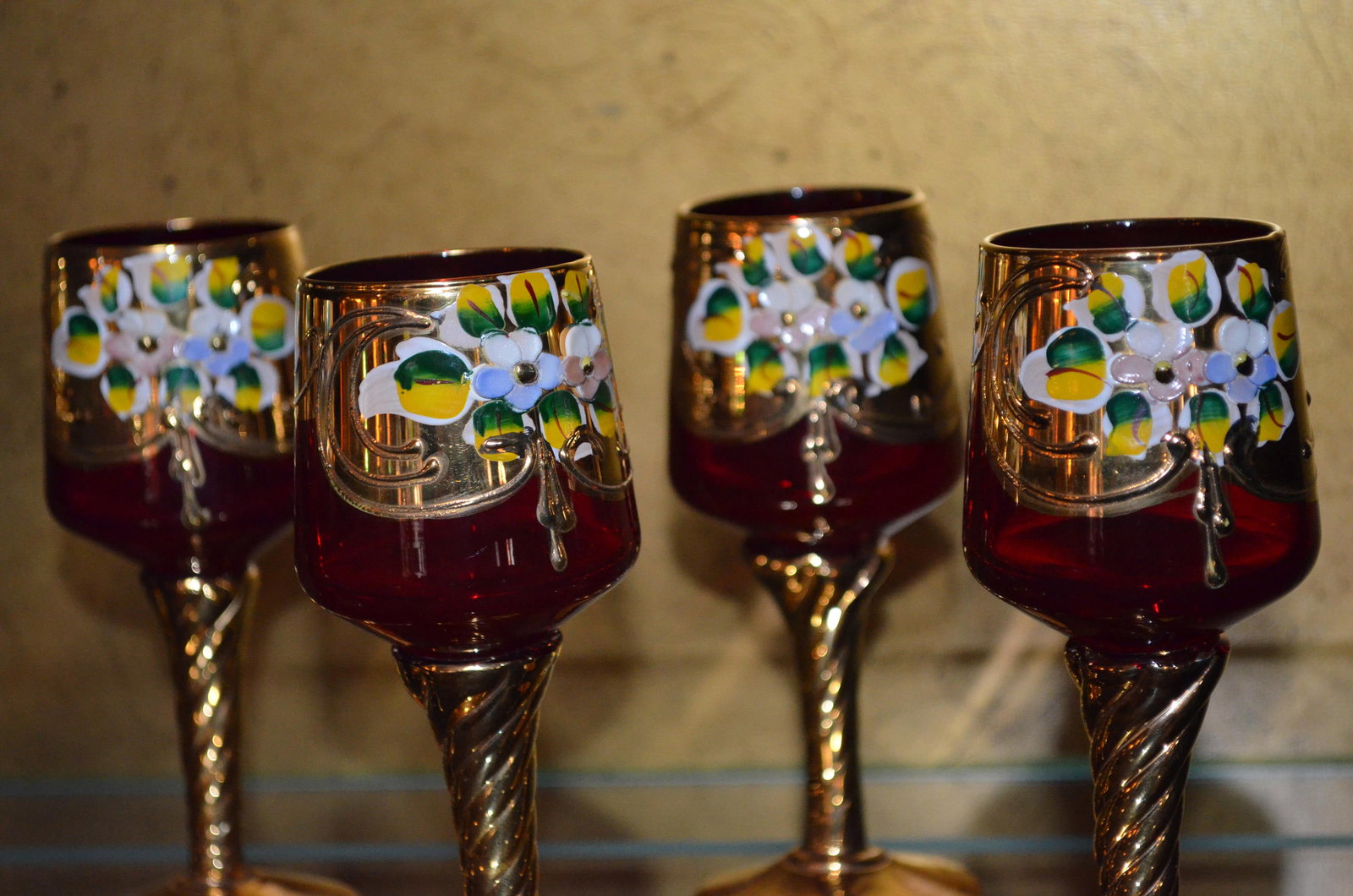 Vintage Czech Republic Hand Painted Decanter and Glasses - 12 Piece Set - 8