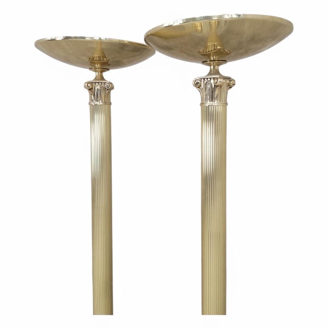 Art Deco Rembrandt Brass Corinthian Column Torchiere Floor Lamp - Pair - 6