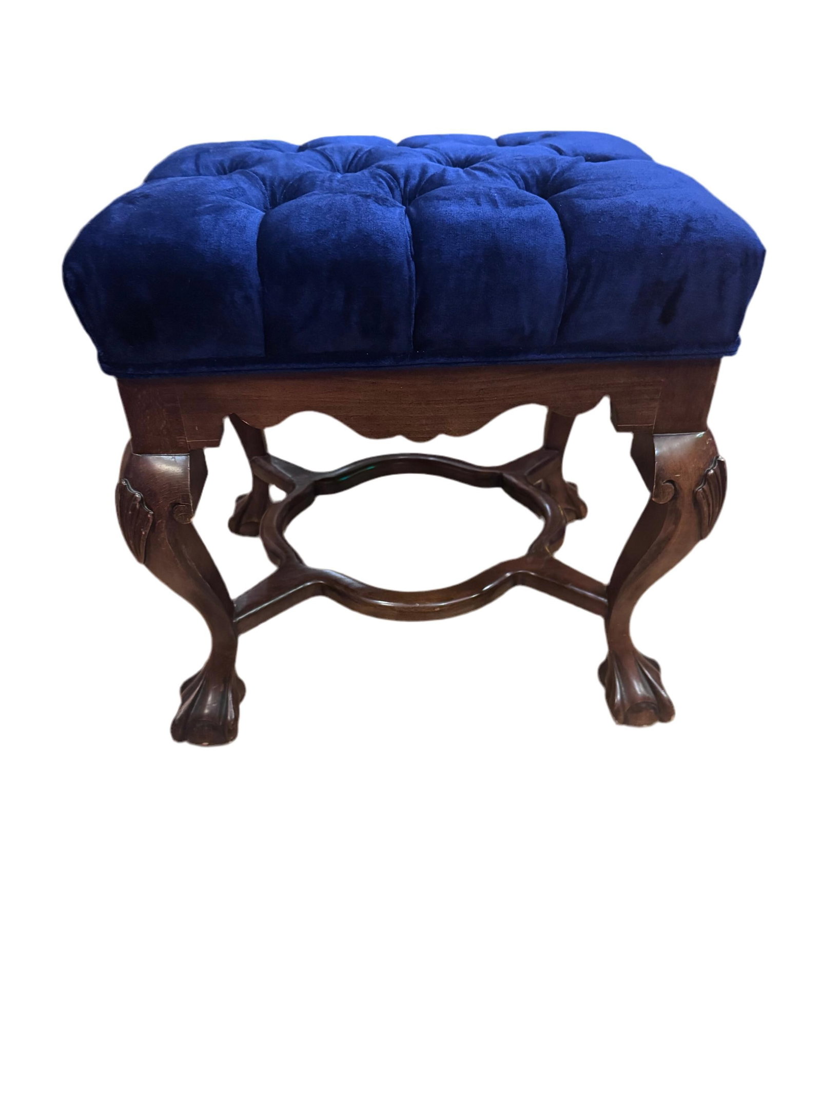 Antique Chippendale Style Tufted Ottoman Newly Reupholstered - 6