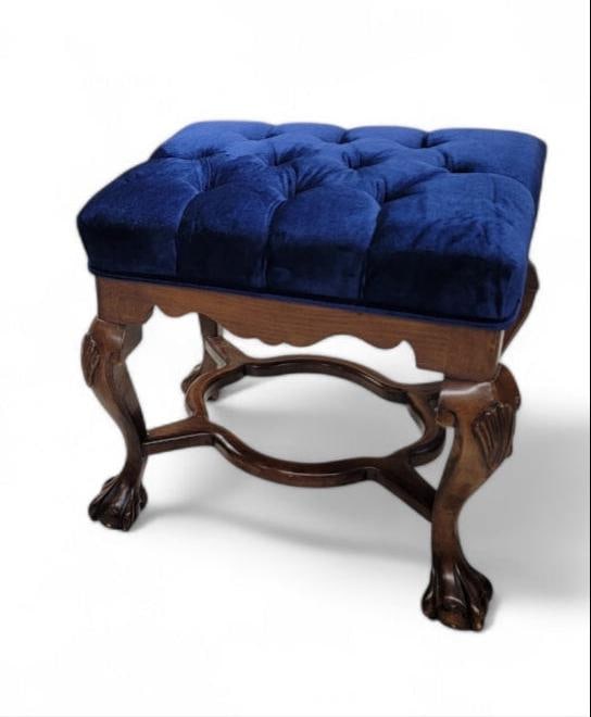 Antique Chippendale Style Tufted Ottoman Newly Reupholstered - 8