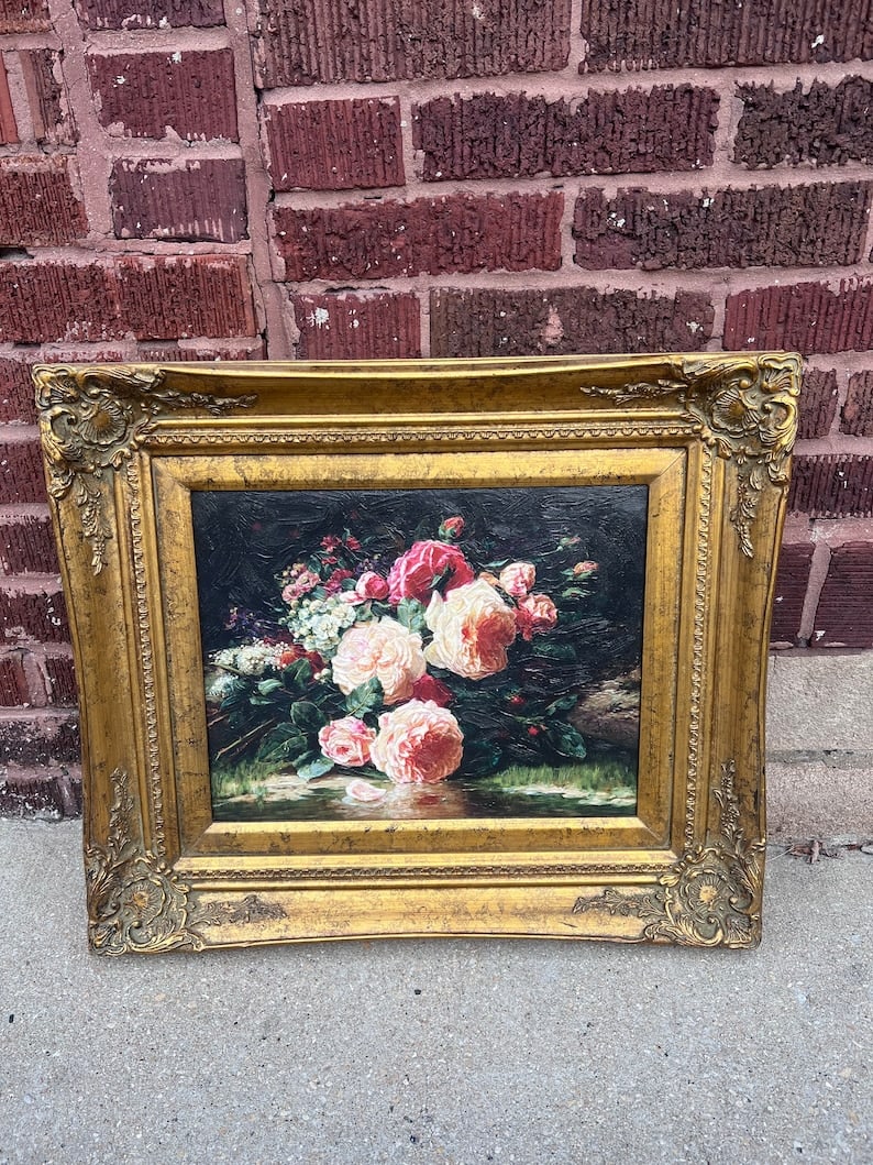 Antique Jean Baptiste Robie June Days Painting Edition #53/4950: Jean Baptiste Robie June Days Painting Antique still floral painting on canvas. The painting is being sold in a gorgeous ornate antique frame. Includes the Certificate of Authenticity #53/4950 Jean-Ba