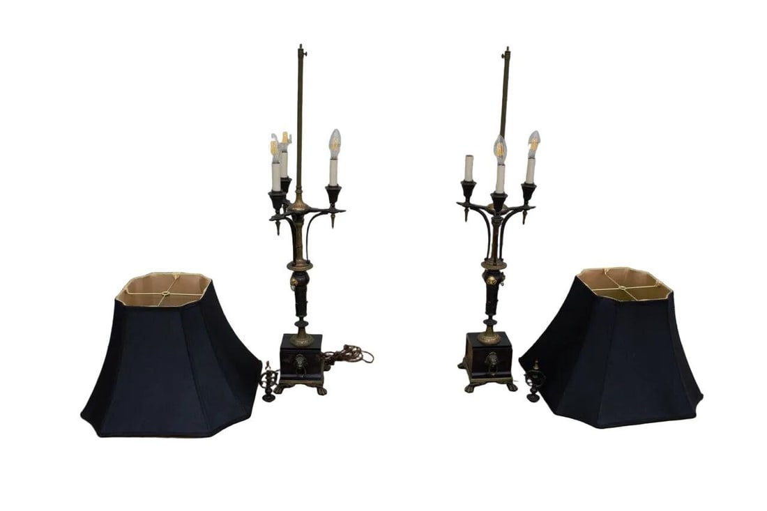 Antique Empire Revival Candelabra Table Lamps - Pair - 4