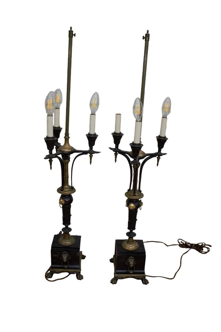 Antique Empire Revival Candelabra Table Lamps - Pair - 5