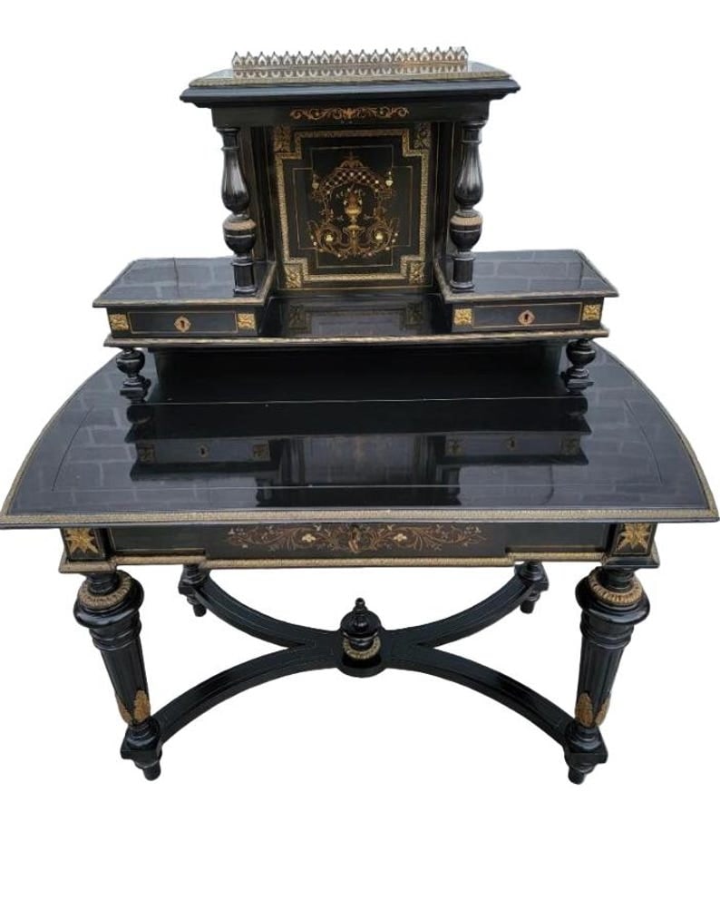 Vintage French Napoleon III Style Bonheur Du Jour Writing Desk (1 of 8)
