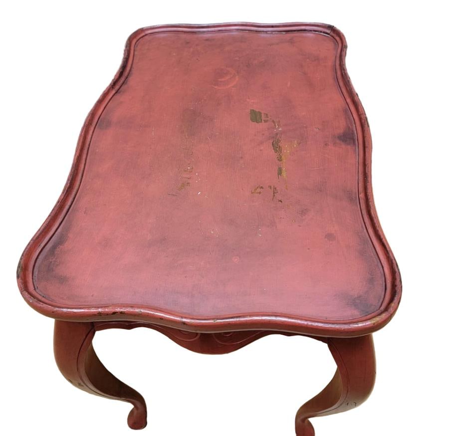 Vintage French Provincial Style Red Painted Oak Side Table - 3