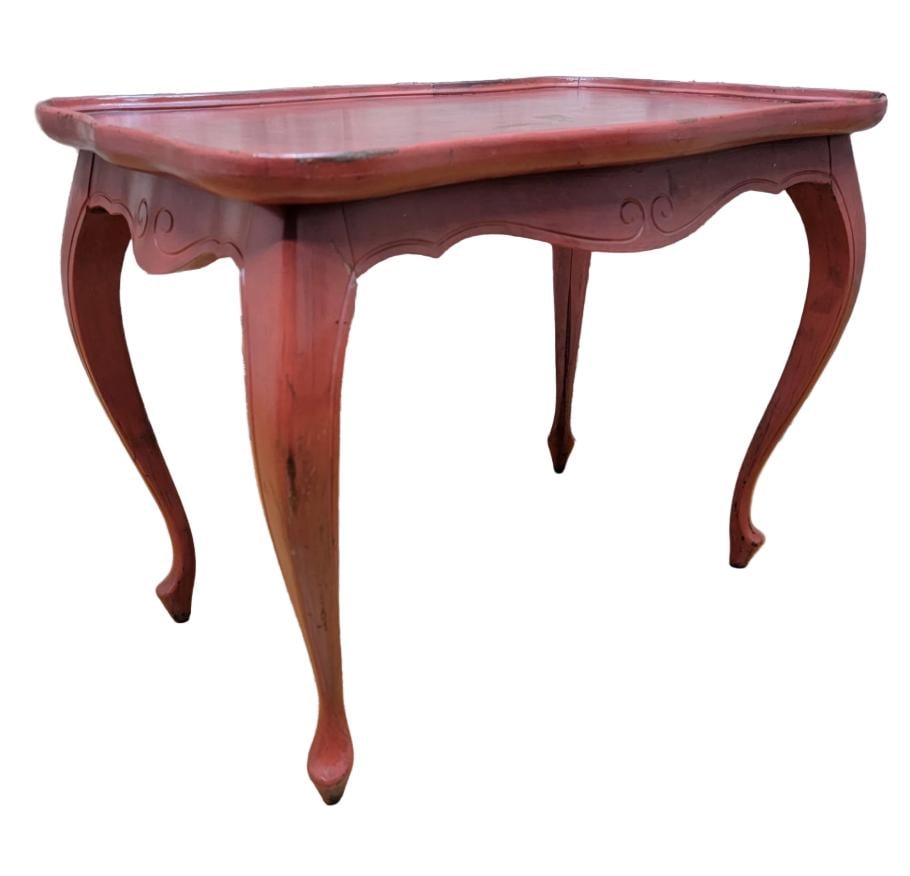 Vintage French Provincial Style Red Painted Oak Side Table - 6