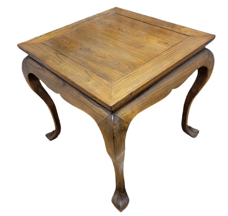 Vintage Chinese Elm Side Table: .Vintage Chinese Elm Side TableThis Vintage tall tea table/side table ia made of elm and has unique decorative feet. This table has its original color and patina.Circa: Late 20th CenturyDimensions:W: 