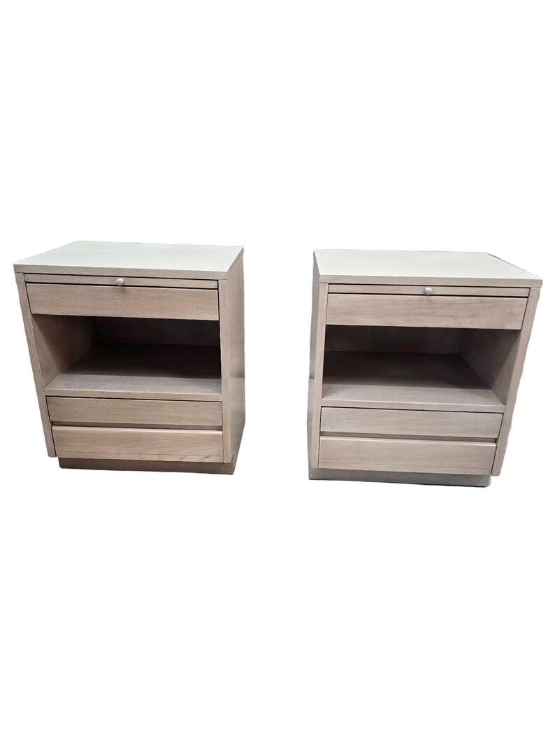 MCM Driftwood Nightstand by Sligh Cross Country Collection - Pair: .Mid Century Modern Driftwood Nightstand by Sligh Furniture - Cross Country Collection - Pair This classic Mid Century Modern driftwood finish matching pair of f2 drawer nightstands are all made with