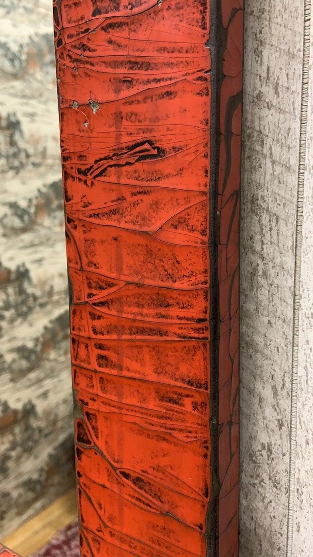 Vintage Shanxi Province Red Linen Wall Mirror - 4