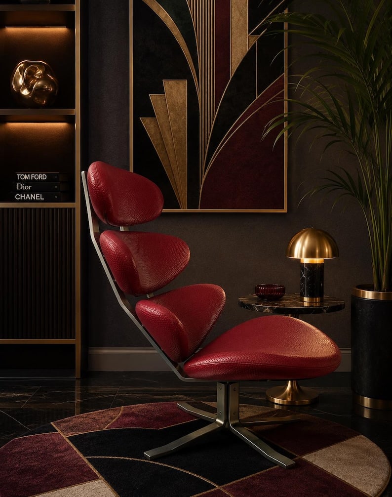 MCM Corona Chair by Poul M. Volther Newly Upholstered in Embossed Red Leather (1 of 8)