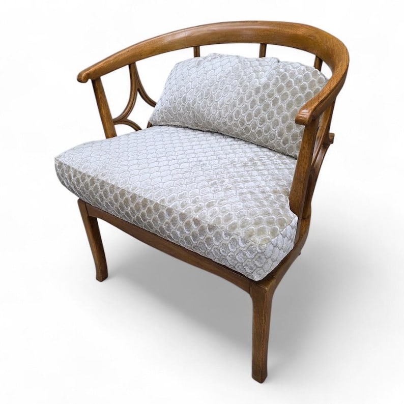 MCM William “Billy” Haines Style Fruitwood Spider-Leg Barrel Back Lounge Chair (1 of 8)