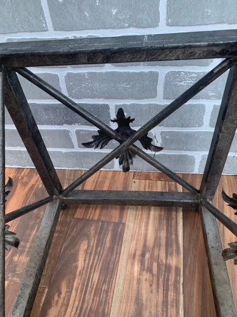 Vintage Forged Wrought Iron Side Tables with Gilded Leaf Motif and Glass Tops - Pair - 5