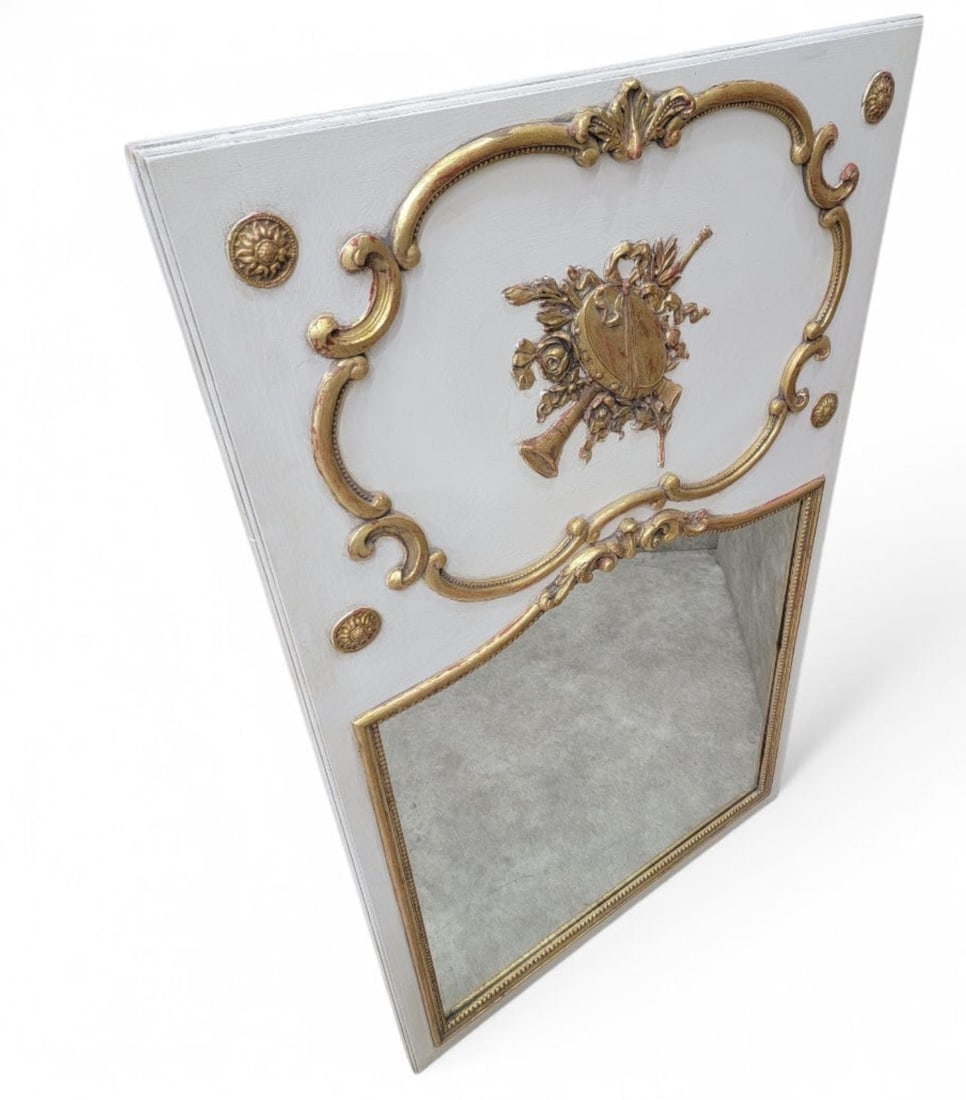 Antique Louis XVI Style White French Trumeau Wall Mirror - 5