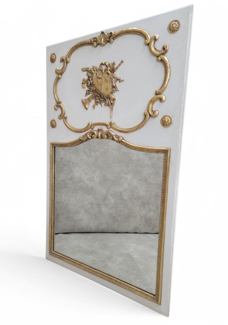 Antique Louis XVI Style White French Trumeau Wall Mirror - 6