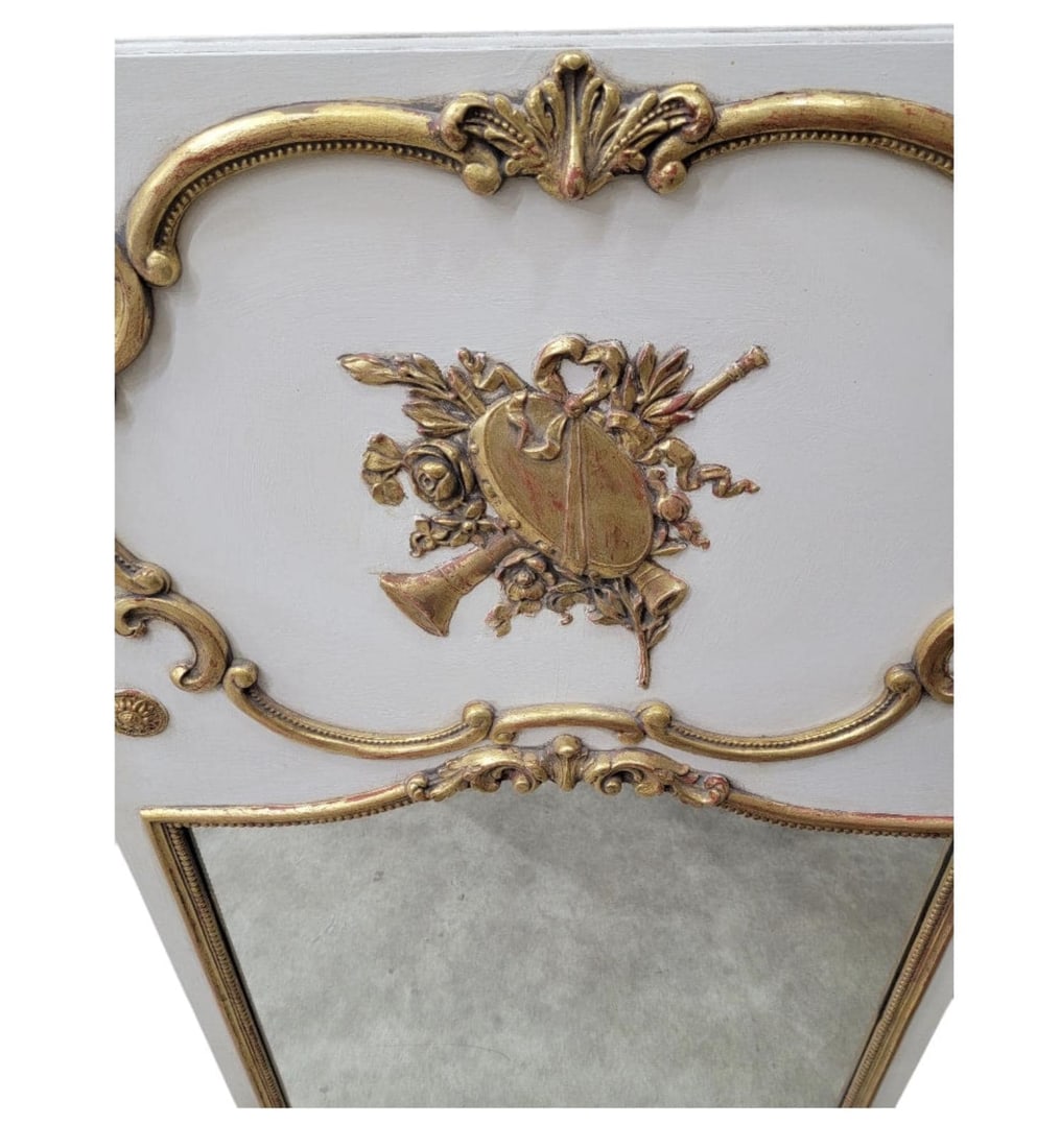 Antique Louis XVI Style White French Trumeau Wall Mirror - 8