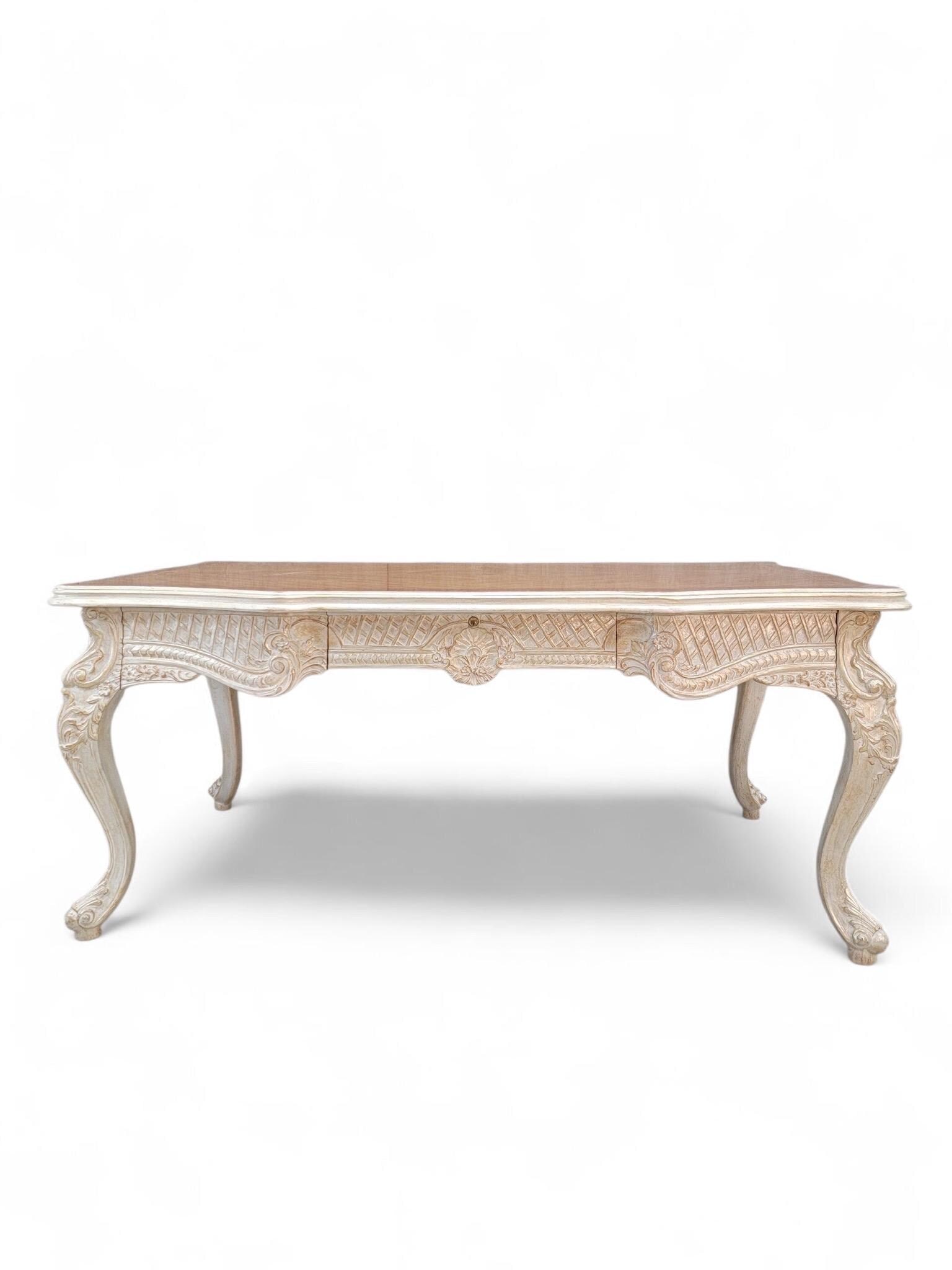 Vintage French Provincial Style Carved Antique White Writing Desk - 2