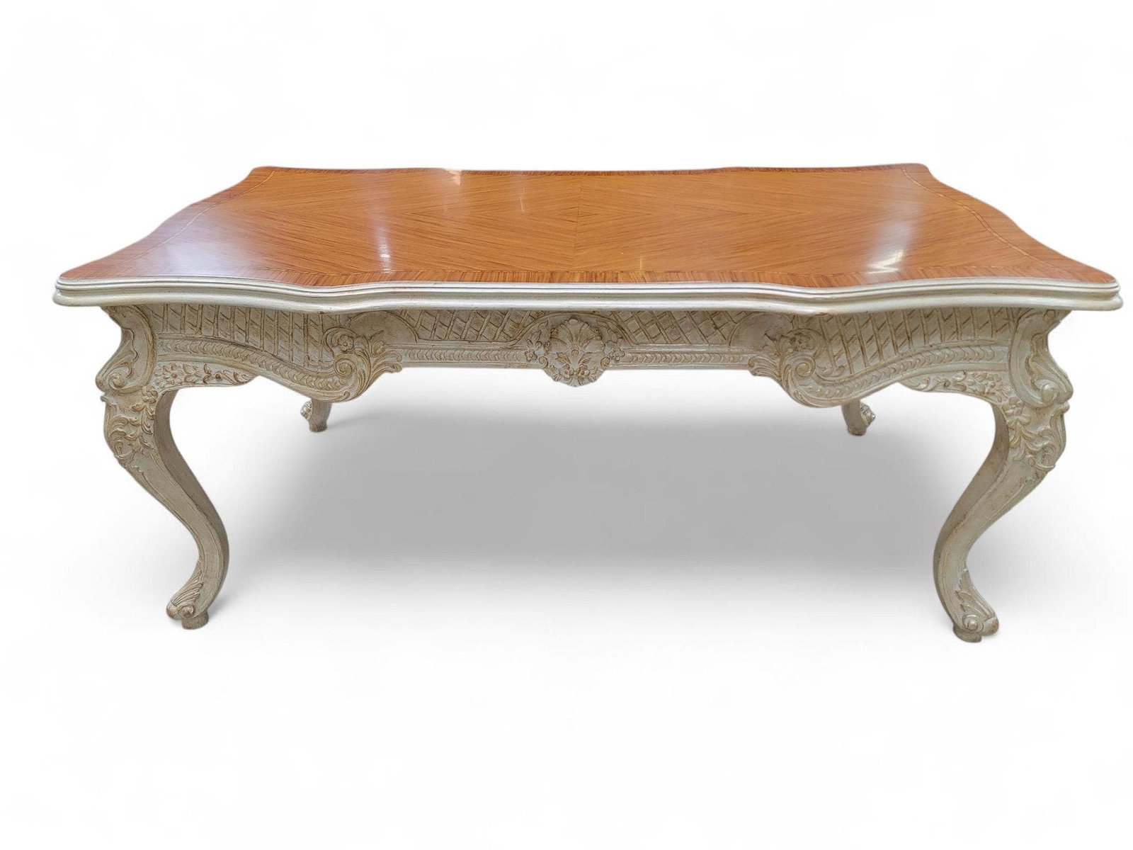 Vintage French Provincial Style Carved Antique White Writing Desk - 6