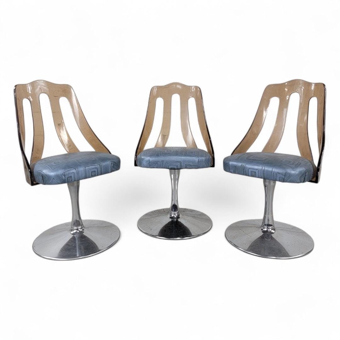 MCM Tulip Tinted Lucite Swivel Chairs Newly Reupholstered - 3 - 3