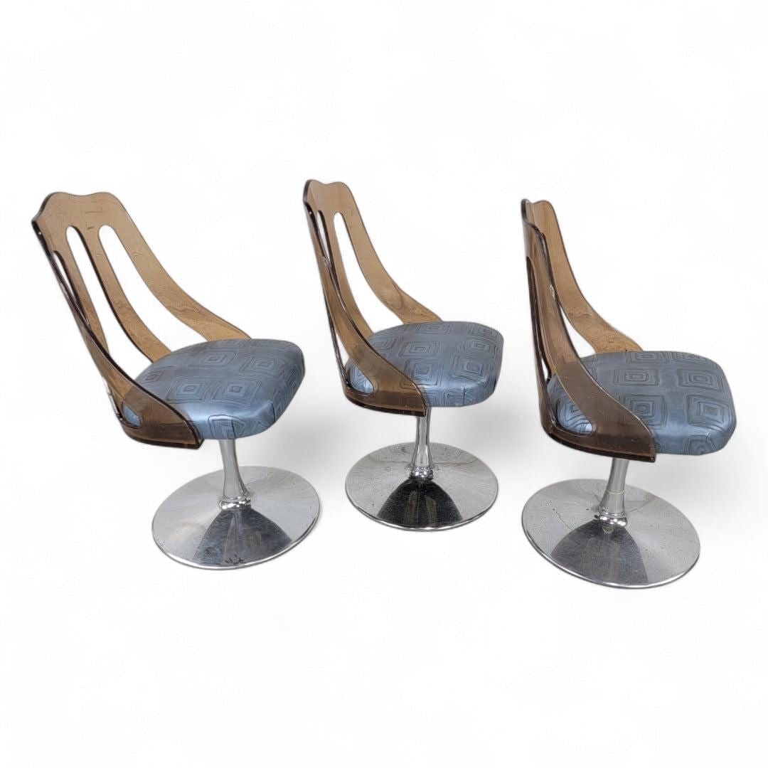 MCM Tulip Tinted Lucite Swivel Chairs Newly Reupholstered - 3 - 4