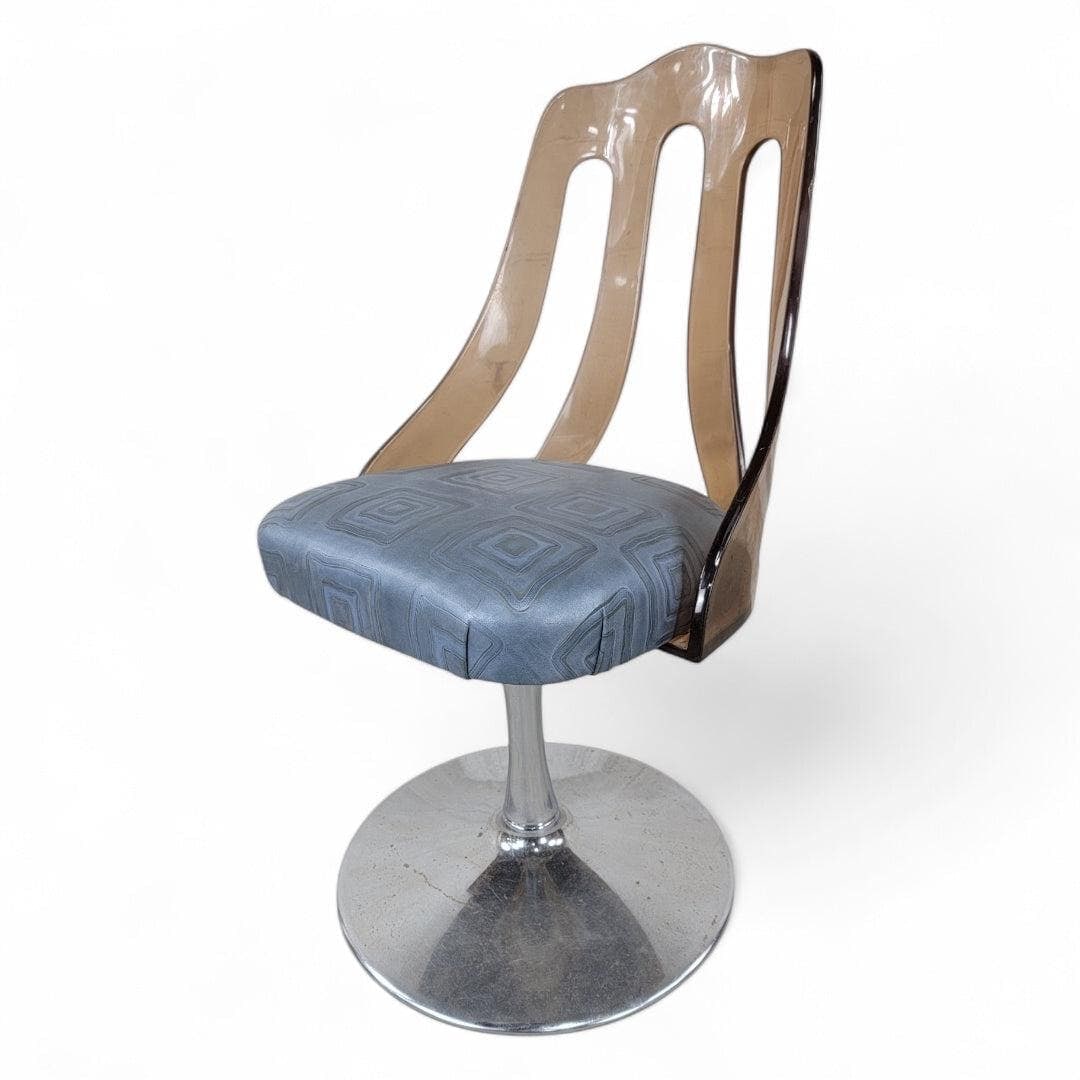 MCM Tulip Tinted Lucite Swivel Chairs Newly Reupholstered - 3 - 8