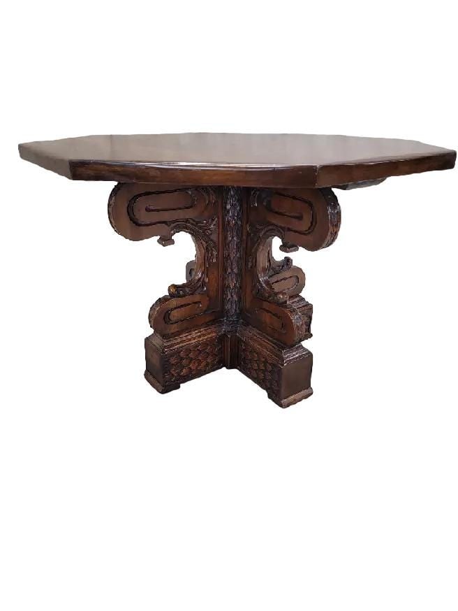 Antique Italian Baroque Style Octagonal Entryway Table - 8