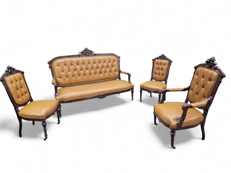 Antique French Regency Style Rosewood Parlor Set Newly Reupholstered - 4 (1 of 8)