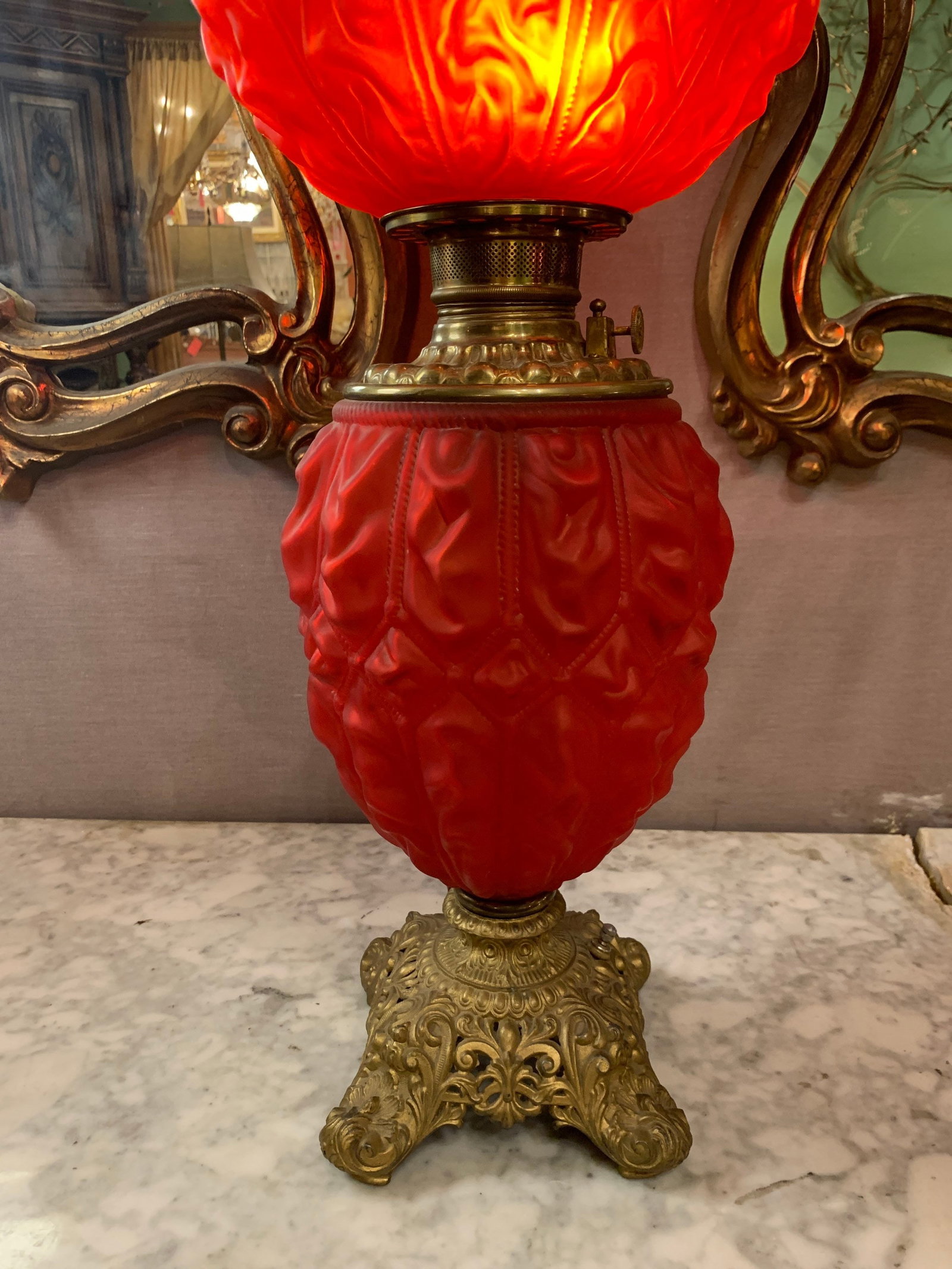 Antique Victorian Table Lamp by Pittsburg Brass and Lamp Co - 3