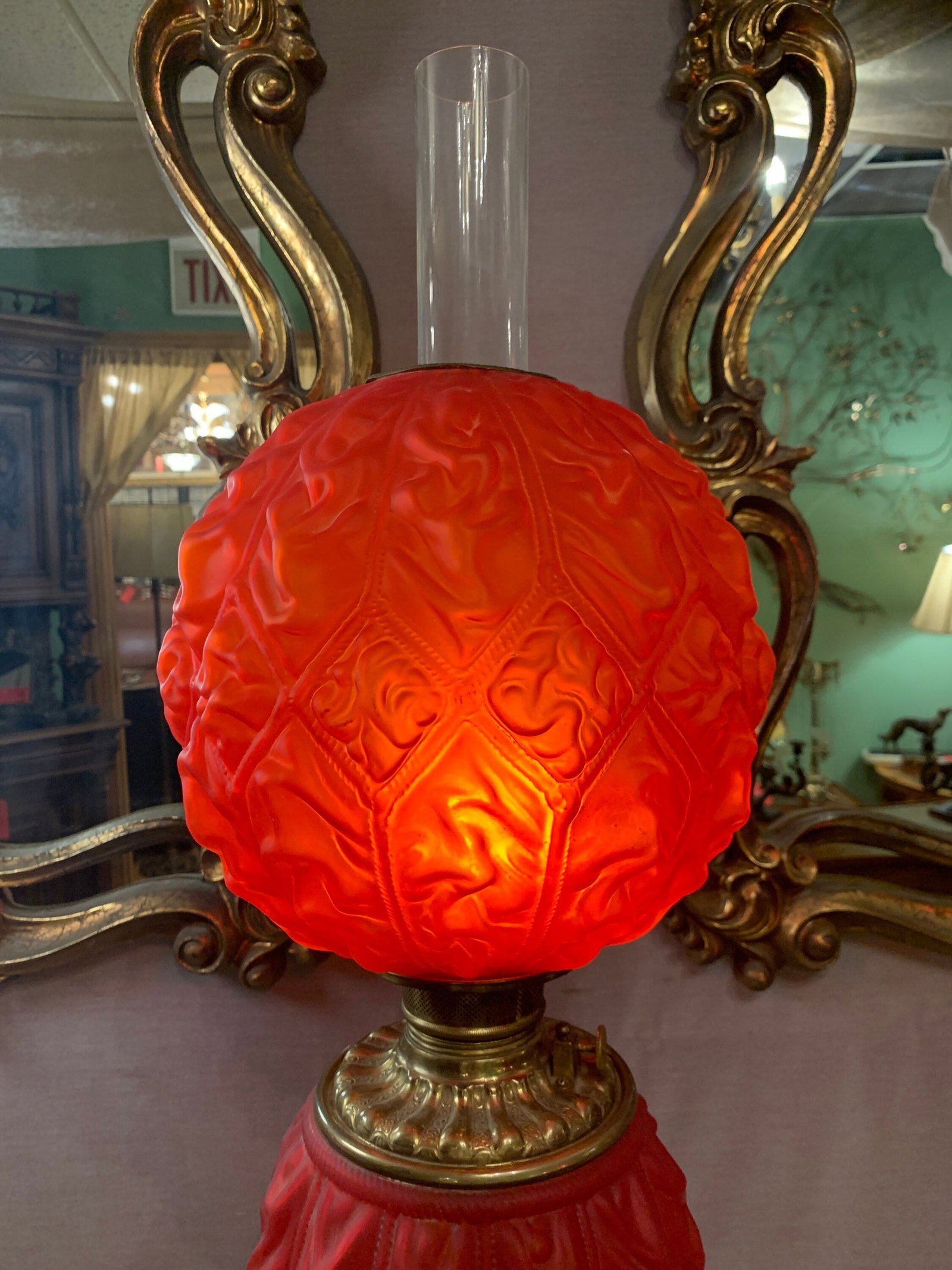 Antique Victorian Table Lamp by Pittsburg Brass and Lamp Co - 8