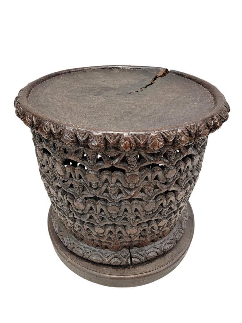 Vintage Cameroon African Carved Wood Bamileke Figural Center Table - 4