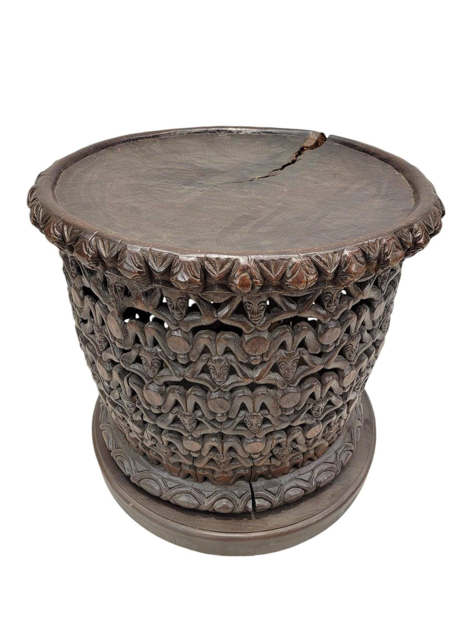 Vintage Cameroon African Carved Wood Bamileke Figural Center Table - 5