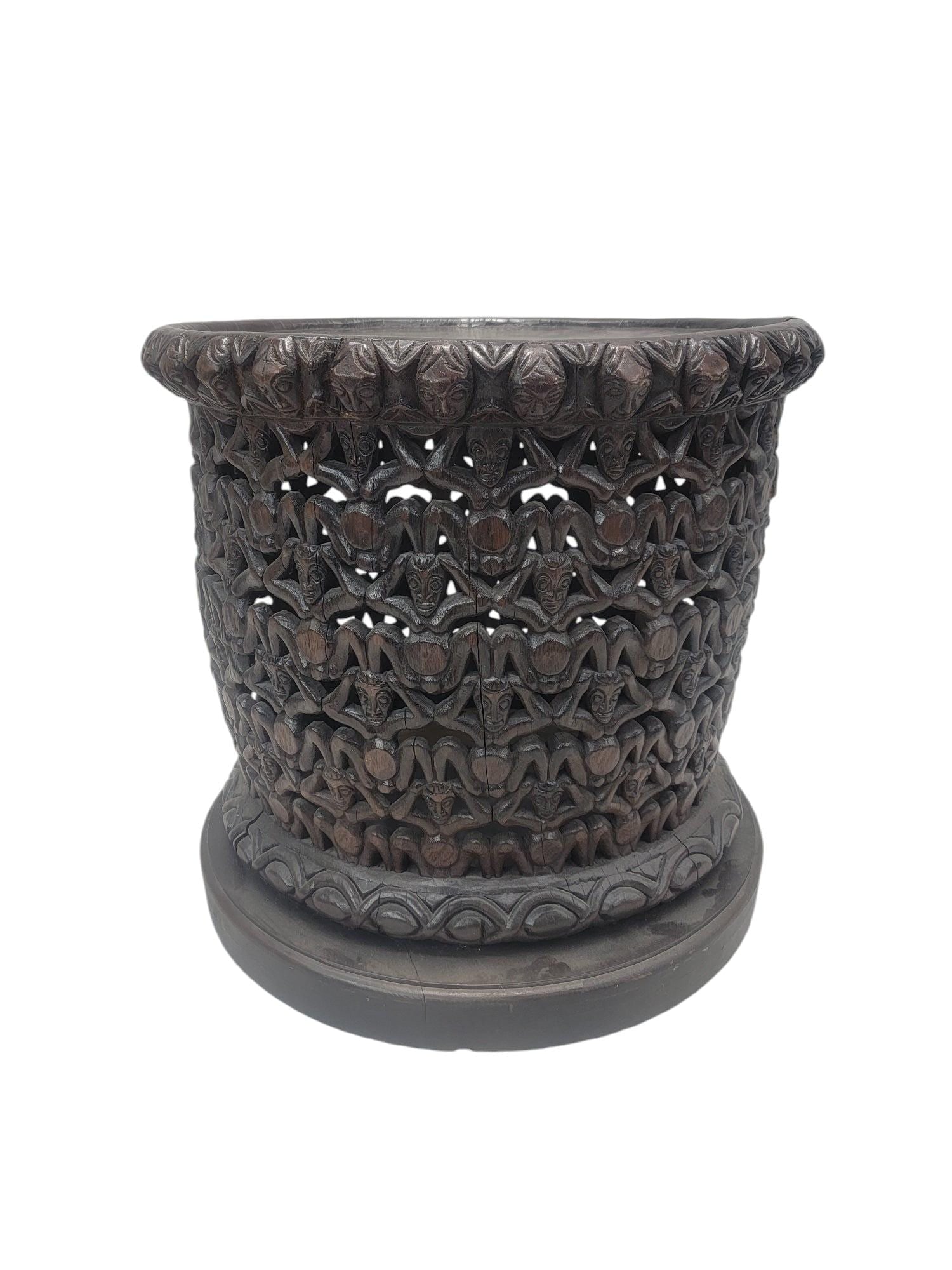 Vintage Cameroon African Carved Wood Bamileke Figural Center Table - 6