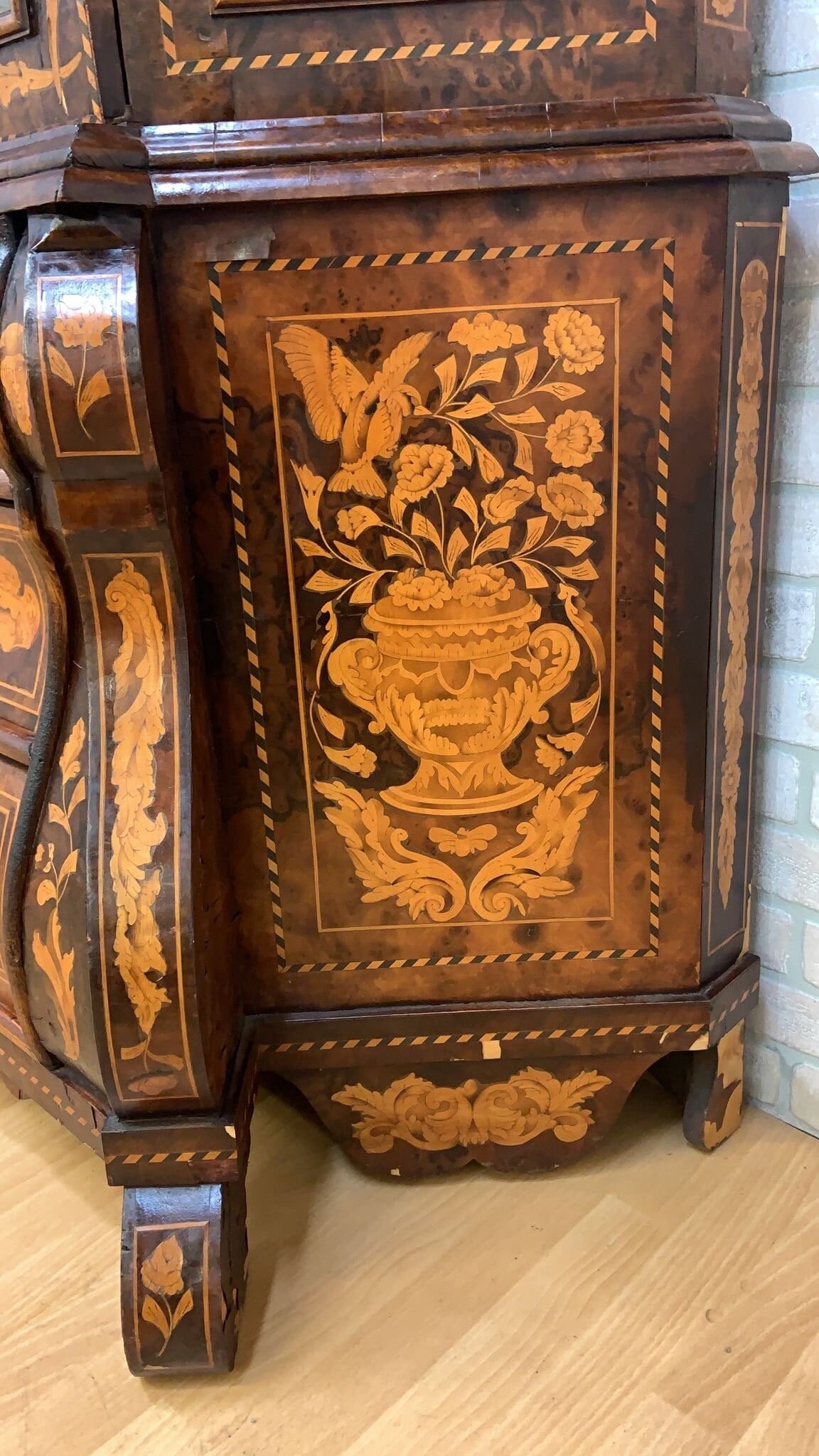 Antique Dutch Marquetry Vitrine Cabinet/Display Hutch - 5