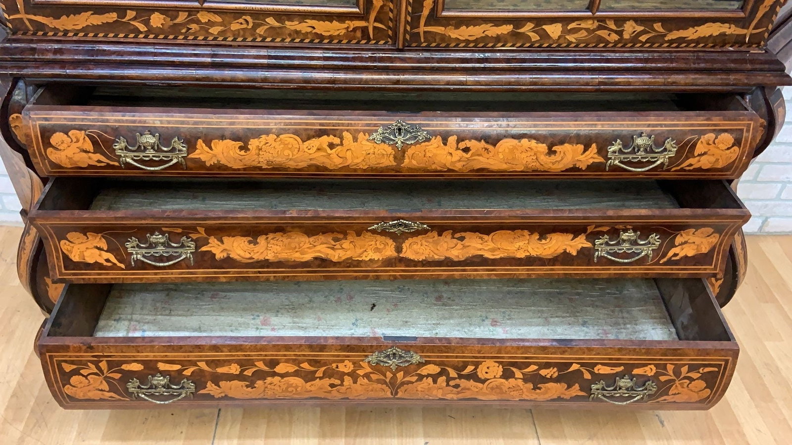 Antique Dutch Marquetry Vitrine Cabinet/Display Hutch - 8