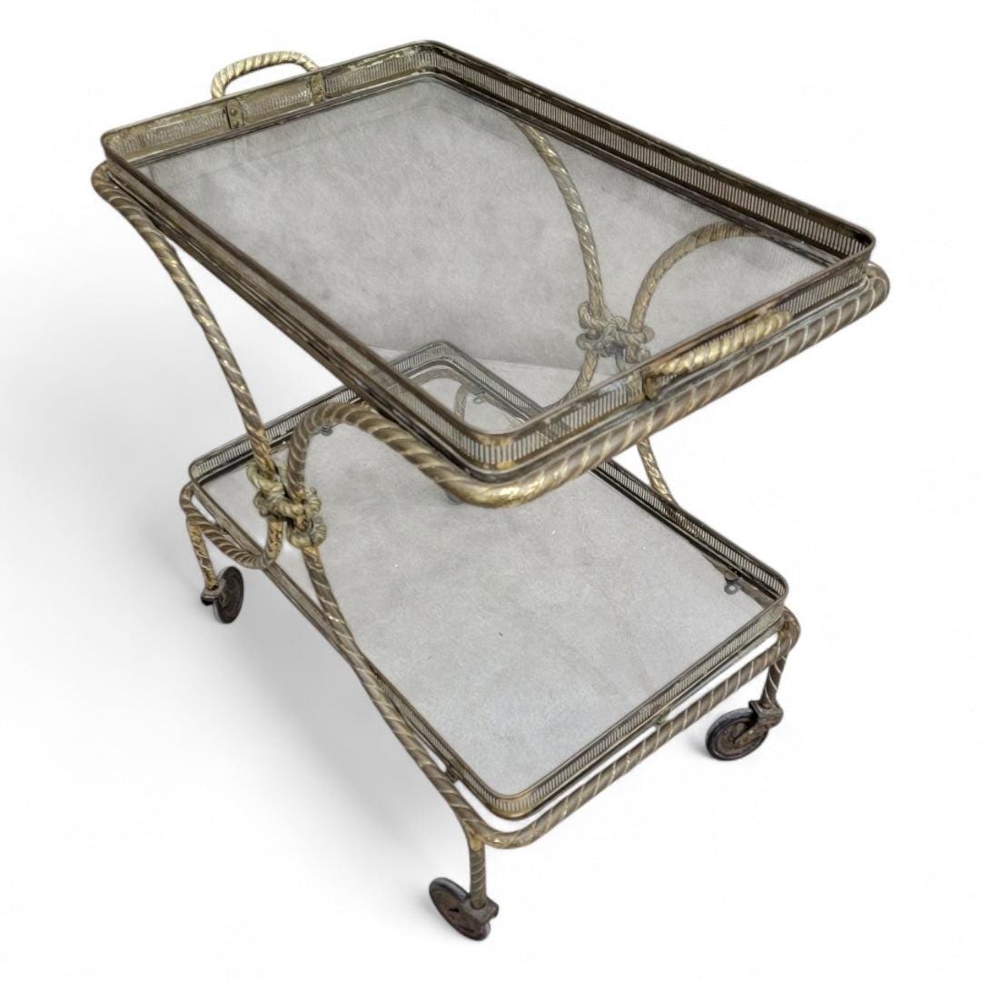 Mid Century French Bagues Style Brass Rope Bar Cart - 4