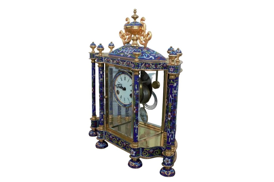 MCM Chinese Cloissoné Mantel Clock - 5