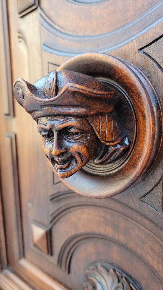 Antique French Gothic Figural Carved Chateau Sideboard Cabinet - 6